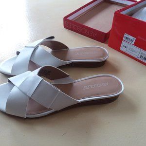 Sz 10 M Aerosoles Orbit Ivory Leather Slide Sandal